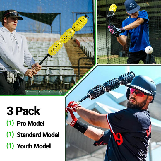 Aero-Bat 3-pack bundle with pro, standard, and youth swing speed trainers for baseball and softball