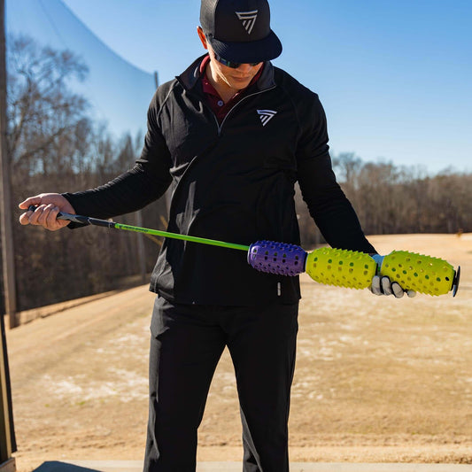 Aero-Shaft swing speed trainer with stiff shaft and adjustable wind resistance pineapples for baseball and golf