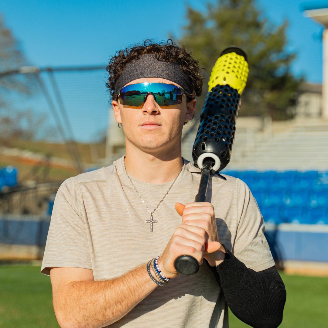 Aero-Bat baseball swing speed trainer and on-deck warm-up device for improving bat speed